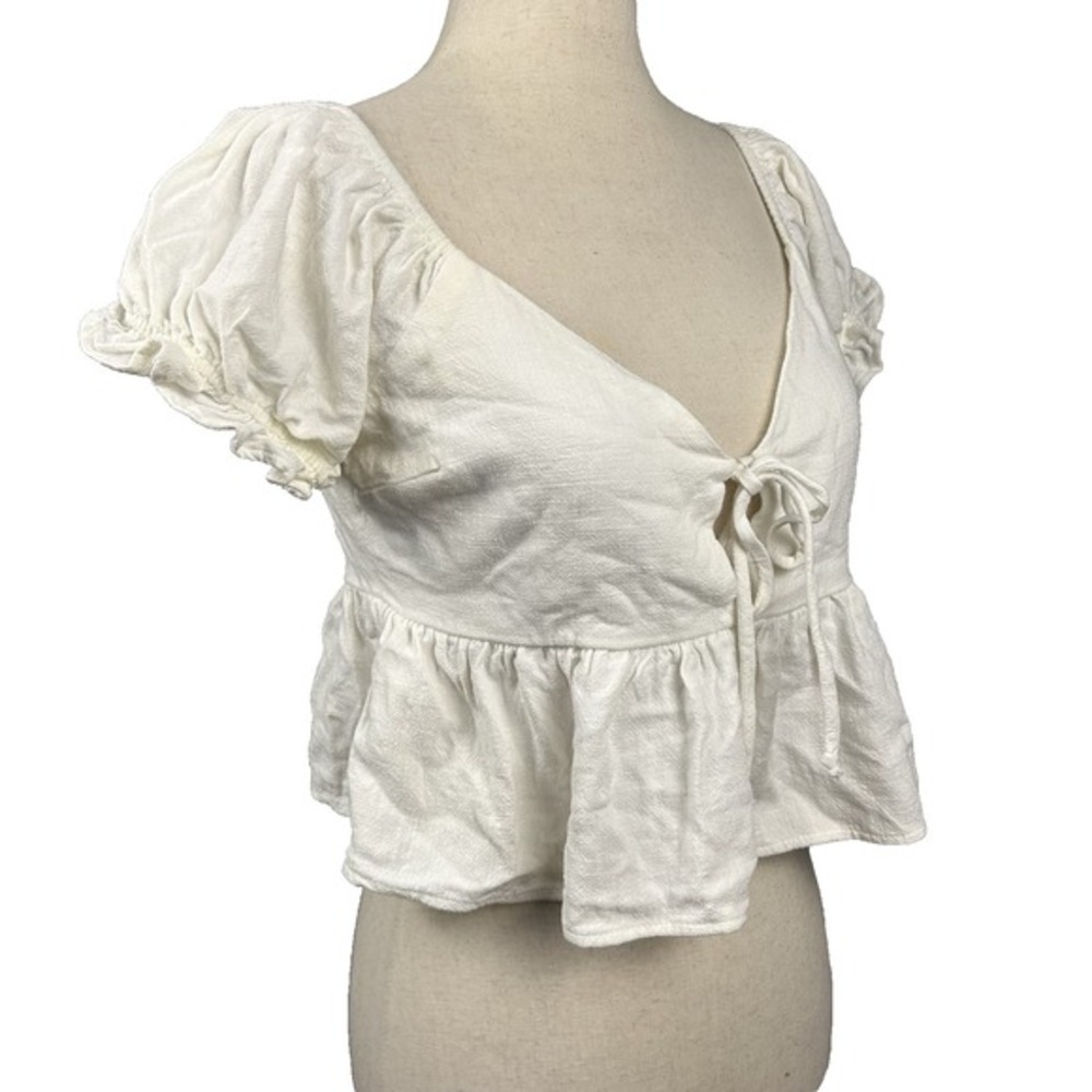 Lisa Says Gah Lily Tie Front Top Womens S Linen Blend Cottagecore Soft‎ Girl - Picture 4 of 8